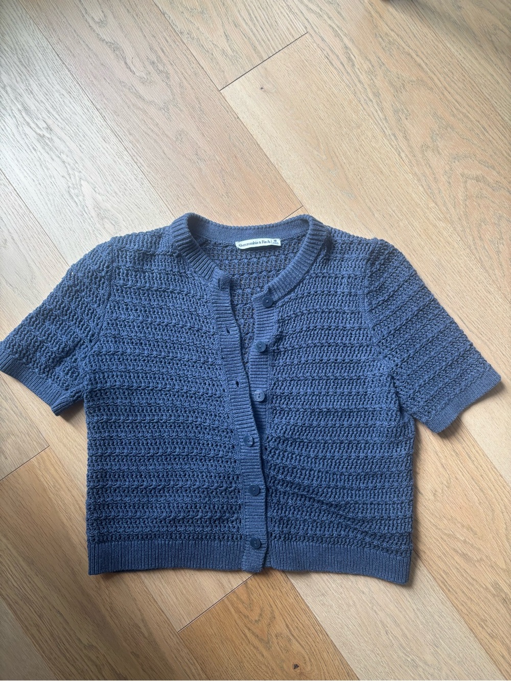 Abercrombie & Fitch Short-Sleeve Cropped Cardigan - Blue
